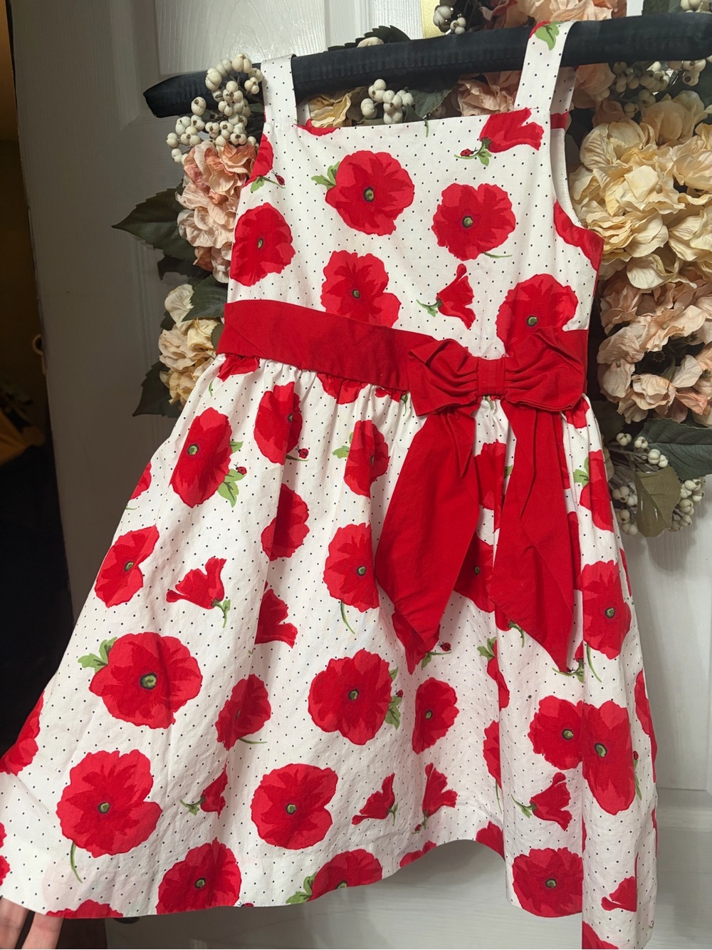 2012 collectionJanie and Jack White Dress with Red Poppy Print and Red Waist Bow